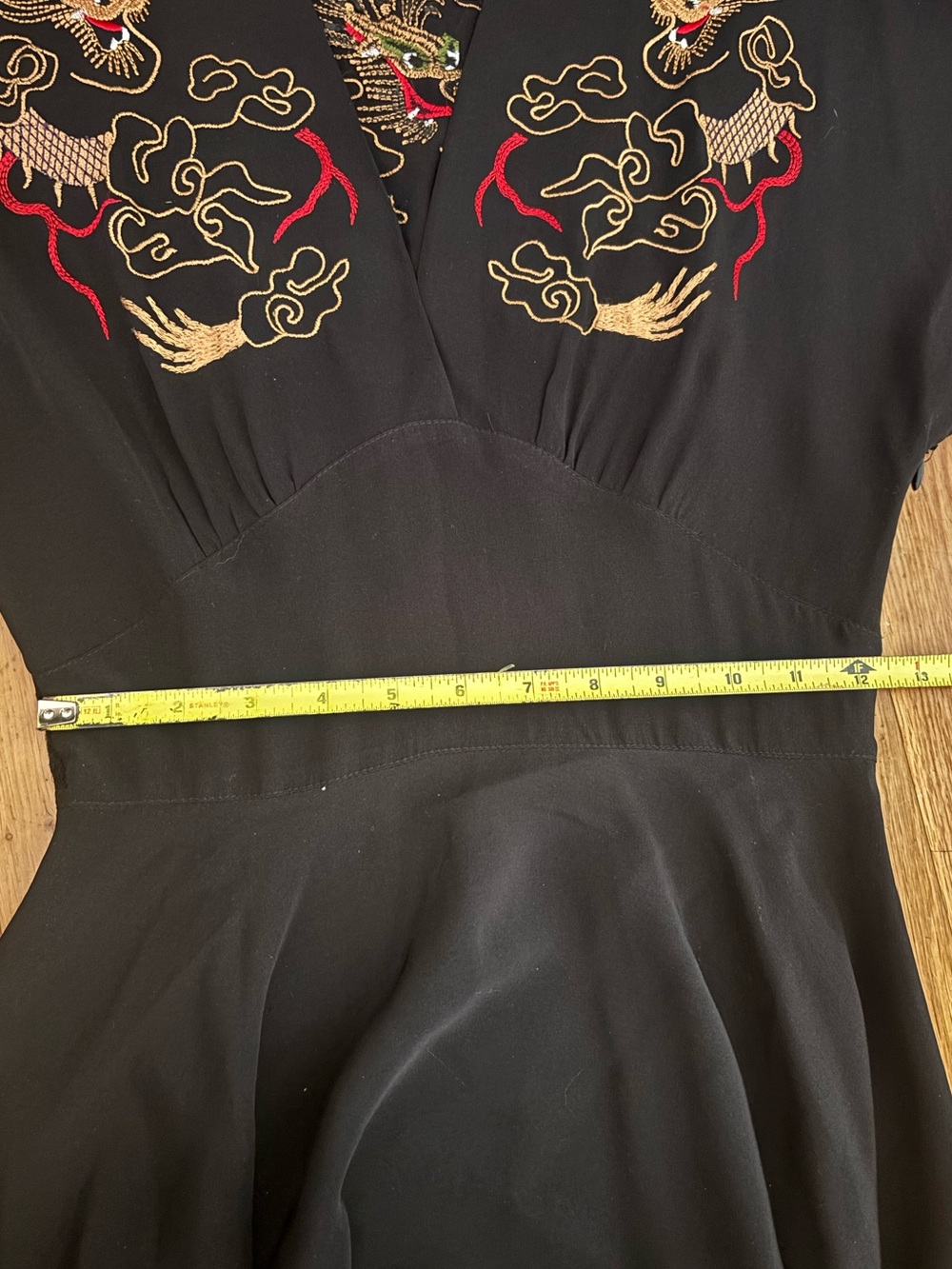 Black Silk Dress with Gold and Red Embroidery - Picture 5 of 6